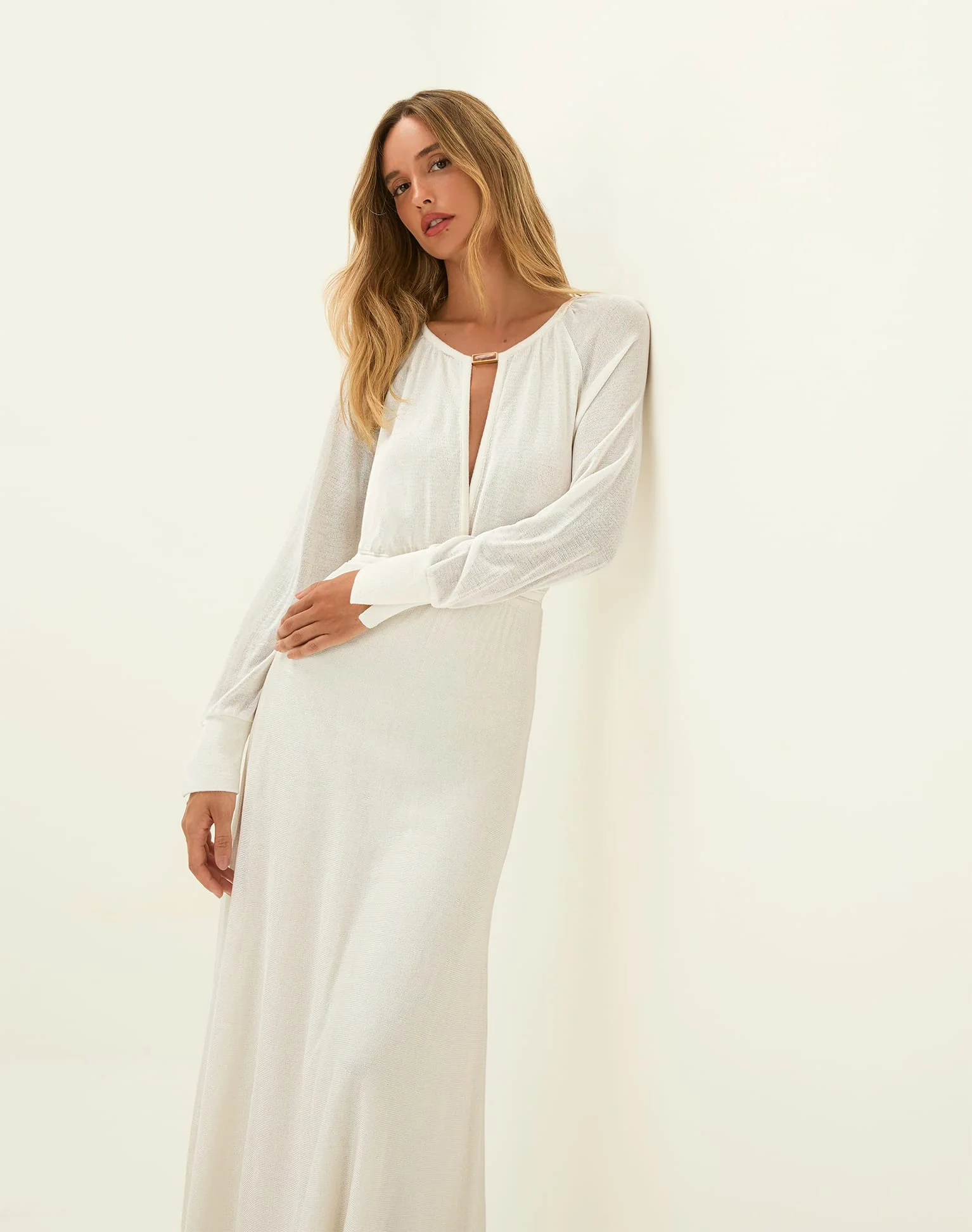 Knit Olivia Long Dress - Off White - Image 3